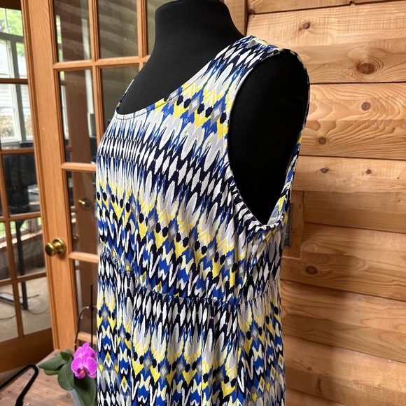 Boho High-Low Blue Yellow Geometric Print Sleeveless Casual Dress 2X Plus Size - Picture 4 of 10